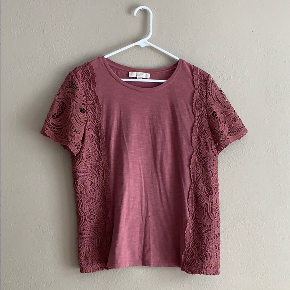 LOFT Crochet Sleeve Crew Neck T